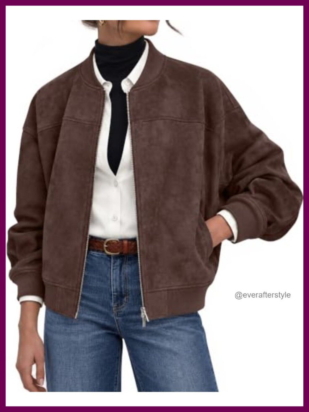 Faux Suede Bomber Jacket Cropped Zip-Up Stand Collar Fall Casual